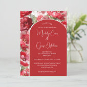 赤と赤面バラアーチ結婚式招待状 招待状 (スタンド正面)