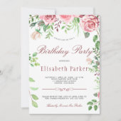 赤と赤面ピンクローゼズガーデンバースデーパーティー 招待状 (正面)