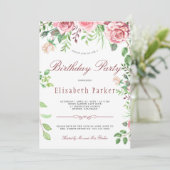 赤と赤面ピンクローゼズガーデンバースデーパーティー 招待状 (スタンド正面)