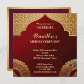 赤と金のアルハンブラ模様のマンダラ インドのメヘンディ 招待状 (正面/裏面)