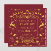 赤と金のイタレーション ホリデーカード クリスマスをおめでとう 招待状 (正面/裏面)