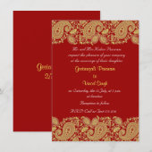 赤と金のインドの結婚式 招待状 (正面/裏面)