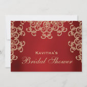 赤と金のインド風の花嫁のシャワー 招待状 (裏面)