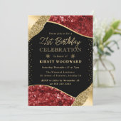 赤と金のウィンターシークイン 21歳の誕生日 招待状 (スタンド正面)