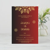 赤と金のエレガントなインドの結婚式招待状 招待状 (スタンド正面)