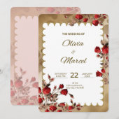 赤と金のエレガントなウェディング 招待状 (正面/裏面)