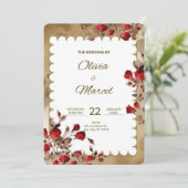 赤と金のエレガントなウェディング 招待状 (スタンド正面)