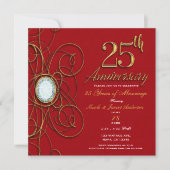 赤と金のエレガントなダイヤモンド25周年 招待状 (正面)