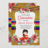 赤と金のキンセアニエラ スペイン語の誕生日 招待状 (正面/裏面)