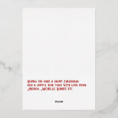 赤と金のギンガム柄のクリスマスホリデー写真 箔シーズンカード (裏面)