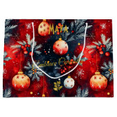 赤と金のクリスマスギフトバッグ（お祭り付き） ラージペーパーバッグ (正面)