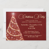 赤と金のクリスマスツリーオーナメントパーティー 招待状 (正面)