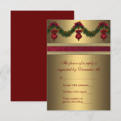 赤と金のクリスマスパーティーRSVP 出欠カード (正面/裏面)