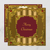 赤と金のクリスマスホリデー カクテルディナー 招待状 (正面/裏面)