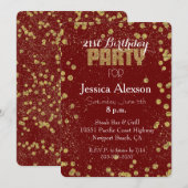 赤と金のコンフェッティで21歳の誕生日を祝おう 招待状 (正面/裏面)
