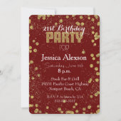 赤と金のコンフェッティで21歳の誕生日を祝おう 招待状 (正面)