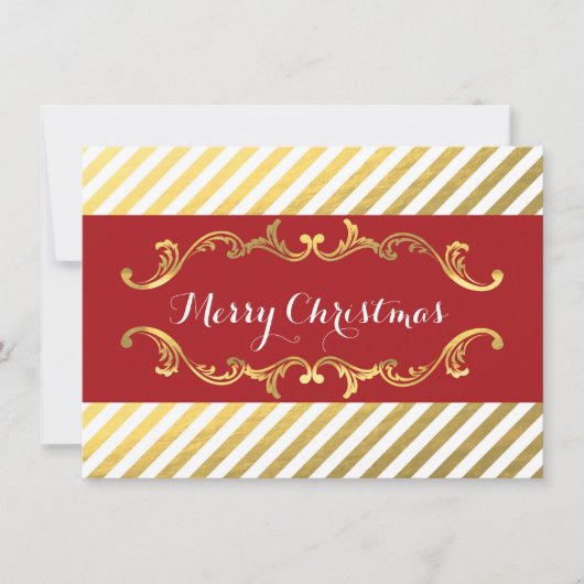 赤と金のストライプのクリスマスカード シーズンカード (正面)