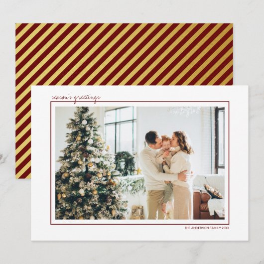 赤と金のストライプの季節の挨拶写真 シーズンカード (正面/裏面)