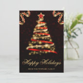赤と金のスパンコールリボンのクリスマスツリー シーズンカード (スタンド正面)
