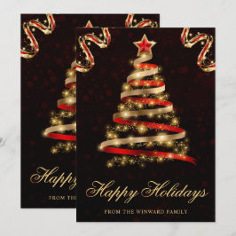 赤と金のスパンコールリボンのクリスマスツリー シーズンカード