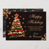 赤と金のスパンコールリボンのクリスマスツリー シーズンカード (正面/裏面)