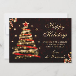 赤と金のスパンコールリボンのクリスマスツリー シーズンカード