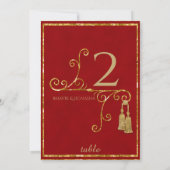 赤と金のタッセル インドのテーブルナンバー 招待状 (裏面)