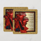 赤と金のハイヒール誕生日パーティー 招待状 (正面/裏面)