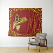 赤と金のハイヒール靴の誕生日パーティー背景 タペストリー (インサイチュ(横))