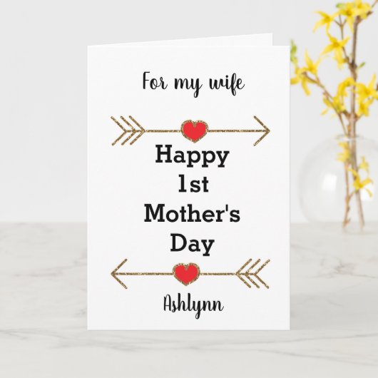 赤と金のハッピーな初母の日カード(妻へ) カード (黄色い花)