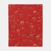 赤と金のハートが赤いバレンタイン柄 フリースブランケット (正面)