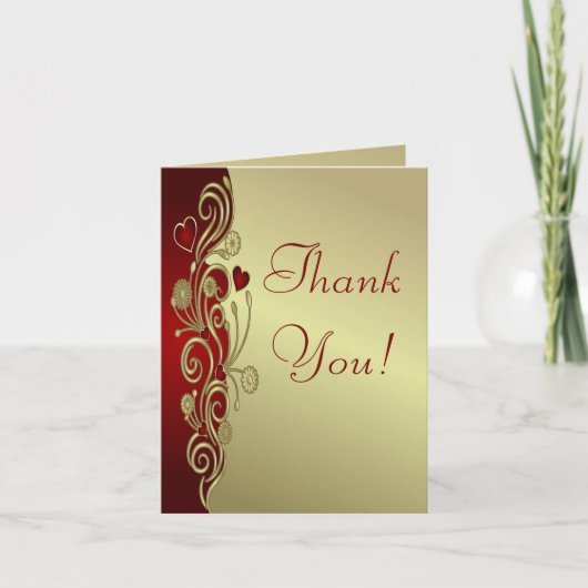 赤と金のハートとスクロールありがとうございます サンキューカード (正面)