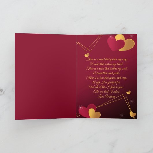 赤と金のハートのカスタム写真ロマンチック シーズンカード (内部)
