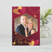 赤と金のハートのカスタム写真ロマンチック シーズンカード (スタンド正面)