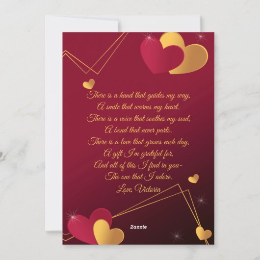 赤と金のハートのカスタム写真ロマンチック シーズンカード (裏面)