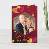 赤と金のハート カスタム写真 ロマンチック シーズンカード (正面)