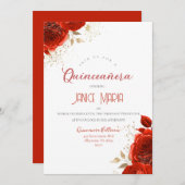 赤と金のバラのキンセアニエラ招待状 招待状 (正面/裏面)