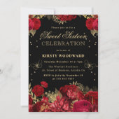 赤と金のバラの花のスイート16招待状 招待状 (正面)