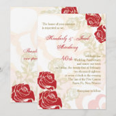 赤と金のバラ 40周年 結婚記念日 招待状 (正面/裏面)