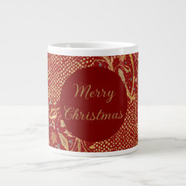 赤と金のピクセルと花 ゴールド メリークリスマス ジャンボコーヒーマグカップ