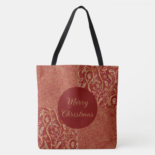赤と金のピクセルと花 金色のメリークリスマス トートバッグ (正面)