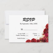 赤と金のフラワーハートの結婚式RSVPカード 出欠カード (正面)