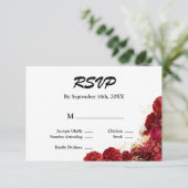 赤と金のフラワーハートの結婚式RSVPカード 出欠カード (スタンド正面)