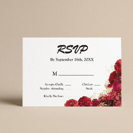 赤と金のフラワーハードル ウェディング RSVP カード