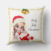 赤と金のベルを身に着けたクリスマスの妖精 クッション (裏面)