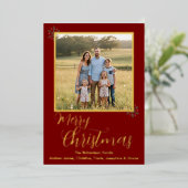 赤と金のホイルのホリデーカード 箔シーズンカード (立ち正面)