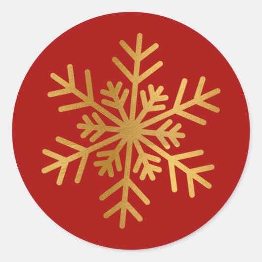 赤と金のホイルスノーフレークラグジュアリーホリデーシール ラウンドシール (正面)