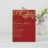 赤と金のホリーフラワーが華やぐクリスマスパーティーの招待状 招待状 (スタンド正面)