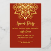 赤と金のマンダラ ヘンナパーティー メヘンディ 本物の金 箔招待状 (正面)
