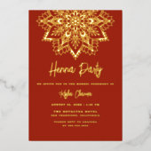 赤と金のマンダラ ヘンナパーティー メンディ リアルゴールド 箔招待状 (正面)